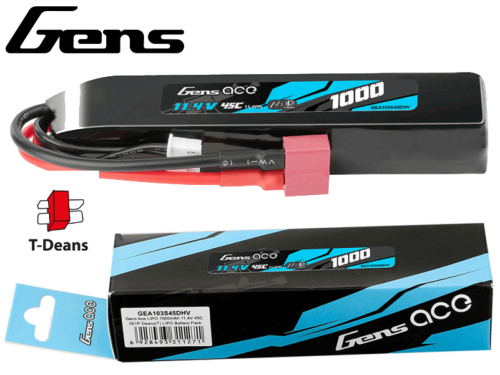 Batterie LIPO Gens Ace 1 stick 11.4V 1000mAh 45C T-Dean