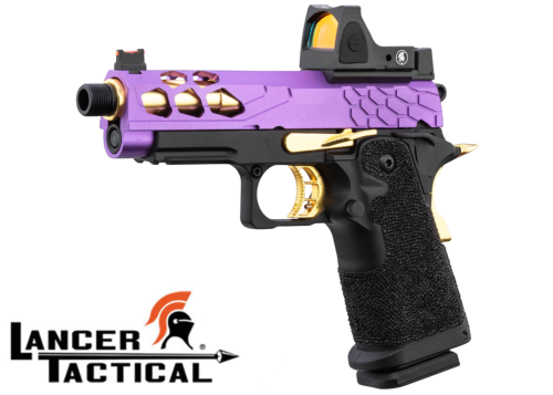Réplique Airsoft Lancer Tactical GBB Stryk Hi-Capa 4.3 Violet et Or avec RMR