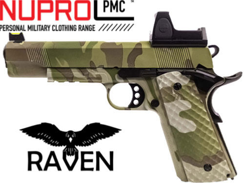 Réplique Airsoft Nuprol Raven 1911 gaz GBB Camo 1J + visée point rouge BDS