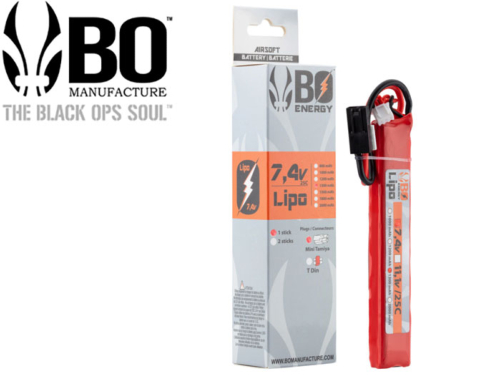 Batterie LIPO BO Manufacture 2 sticks 2S 7.4V 1200mAh 25C	 