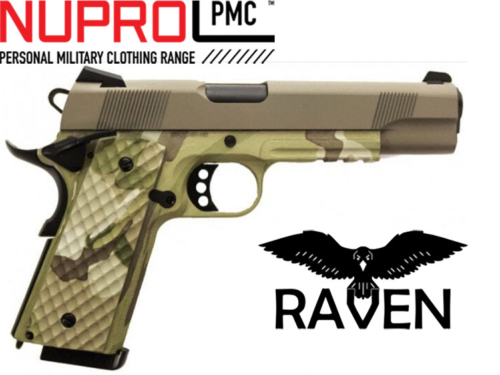 Réplique Airsoft Nuprol Raven 1911 MEU Rail Hydro camo tan drab gaz GBB