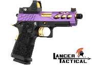 Réplique Airsoft Lancer Tactical GBB Stryk Hi-Capa 4.3 Violet et Or avec RMR