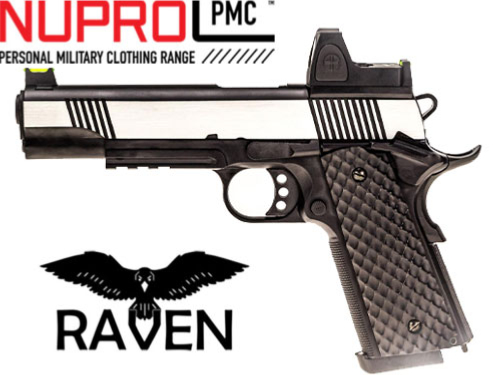 Réplique Airsoft Nuprol Raven 1911 gaz GBB noir / silver 1J + visée point rouge BDS