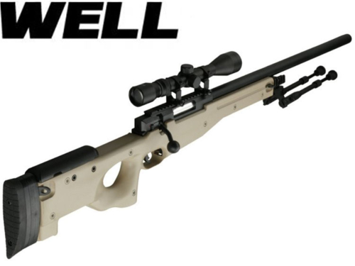 Réplique Airsoft Sniper Well MB-01 Tan + lunette 3-9x40 + bipied