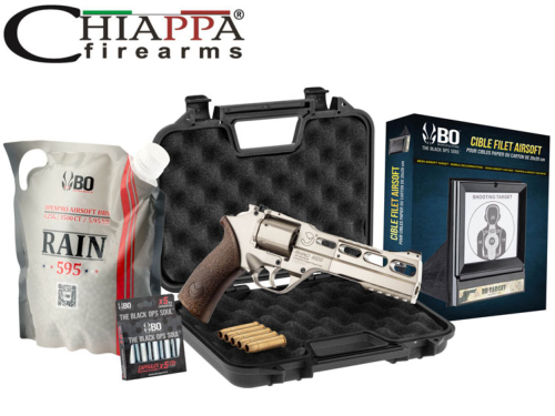 Pack Réplique Airsoft CHIAPPA RHINO 60DS Silver + 5 Co2 + billes + douilles CNC + cible + mallette