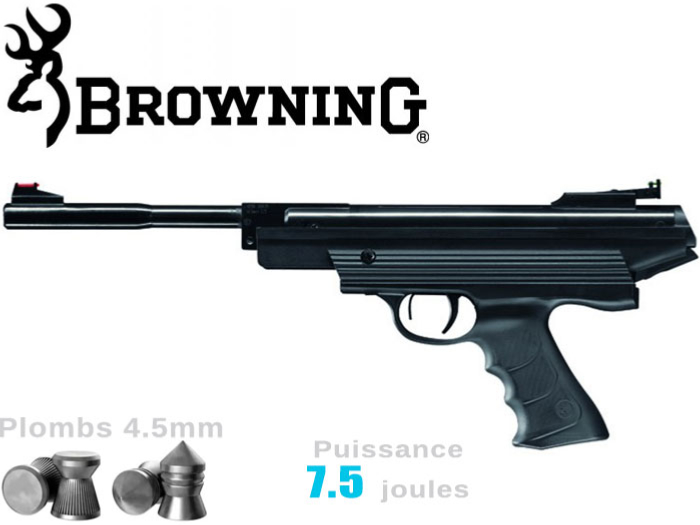 Pistolet plombs air comprimé 4.5mm Browning 800 Mag 7.5j